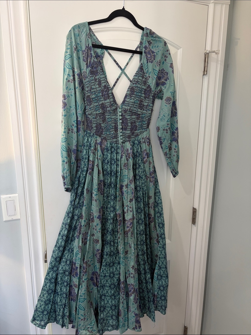 Free People Teal Maxi Dress with Purple Floral Print